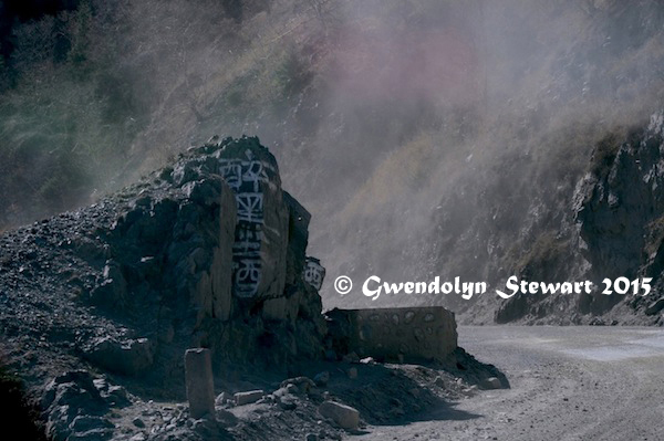 Mountain Road Sign, Xinjiang, China, Photographed by Gwendolyn Stewart, c. 2015; All Rights Reserved